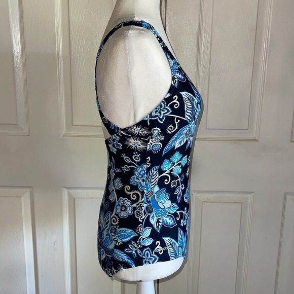Speedo Blue Floral Print Racerback One Piece Swimsuit - Picture 2 of 5